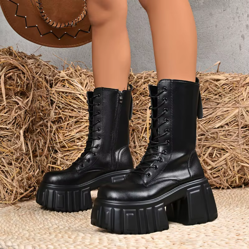 Bottes mi-mollet à plateforme ultra-haute pour femmes, bottes courtes rehaussantes pour l'automne et