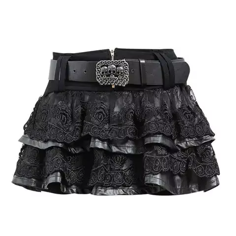 Mini jupe noire pour femme avec ceinture, jupes Harajuku Goth Emo, Dark Academia, mode coréenne esth