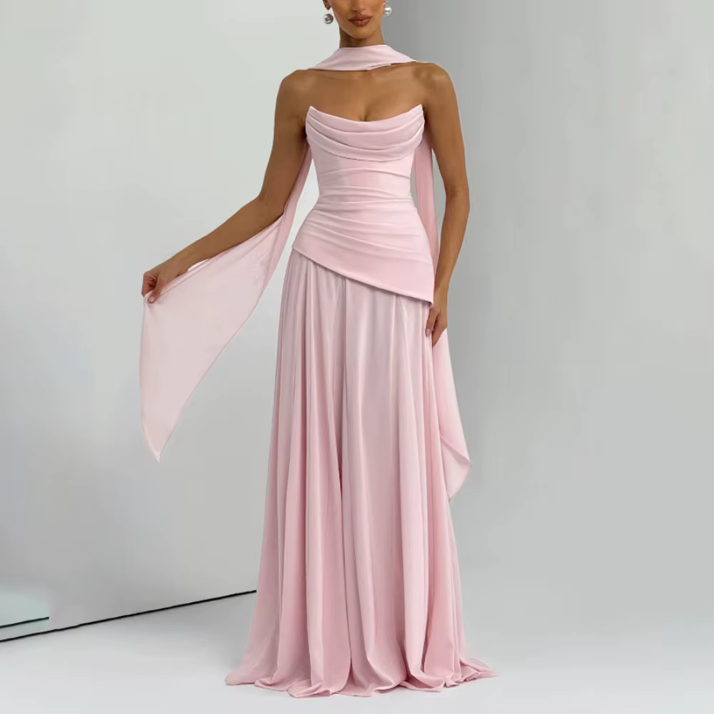 Robes de Soirée pour Invitées de Mariage 2026 – Robes de Cérémonie Longues sans Bretelles Coupe A-li