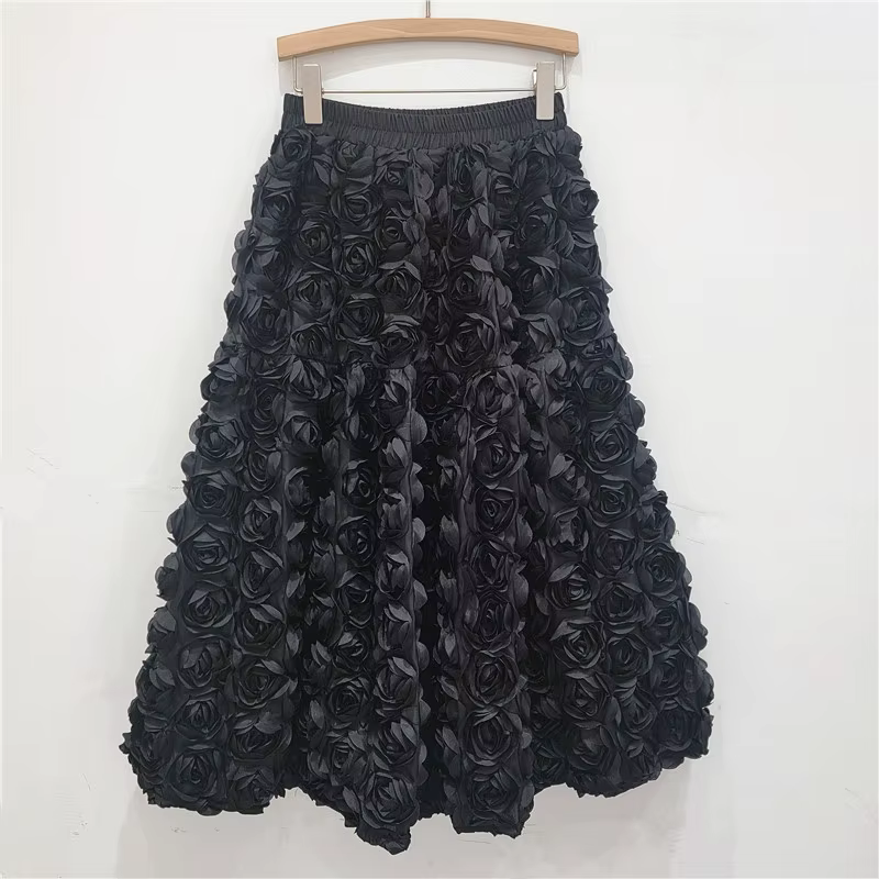 Semi-jupe française à fleurs tridimensionnelles pour femmes, taille haute, grande balançoire, mode d