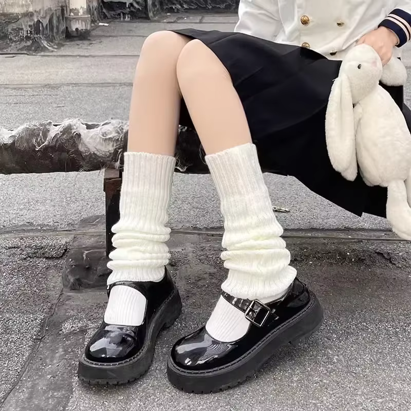 Jambières tricotées en laine de 40 à 75CM de long, blanc et noir, couvre-pieds Lolita, Legging d'hiv