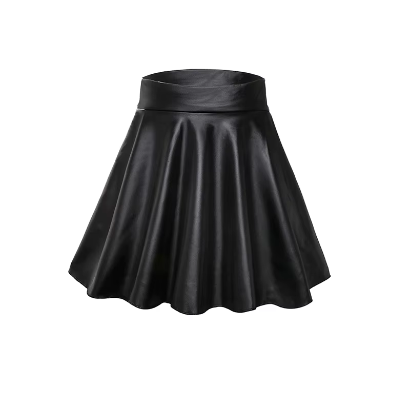 Demi-jupe texturée en Faux cuir taille haute pour femmes, jupe trapèze polyvalente et basique, jupe 