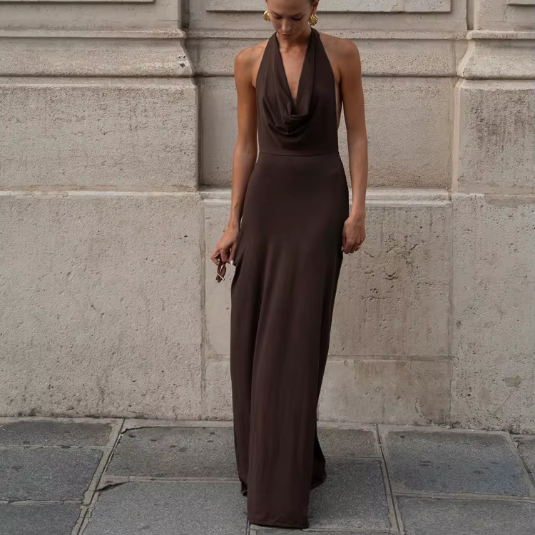 Robe débardeur Sexy à col licou pour femmes, nouvelle robe de soirée longue dos nu de Style européen