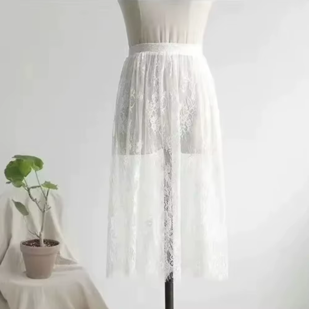 Jupe en dentelle transparente sexy et élégante, 2 longueurs, jupe midi élégante, jupe longue en tull