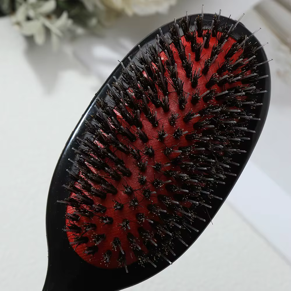 Brosse à cheveux en poils de sanglier avec manche en bois, peigne démêlant pour cheveux bouclés, épa