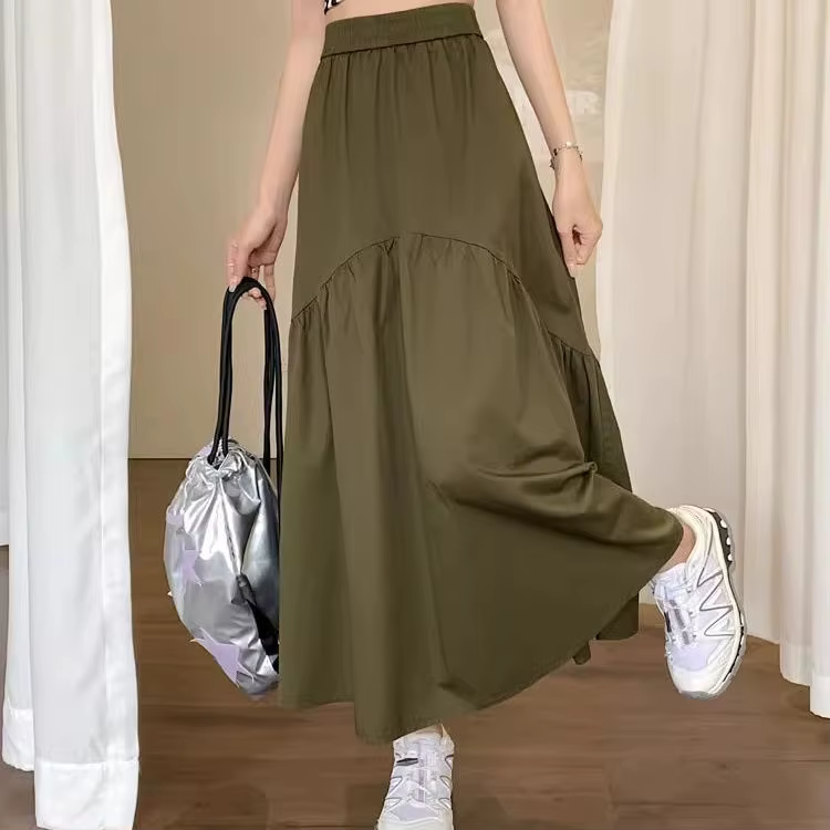 Jupe noire femmes corée été de 2025 Style coréen à la mode plissée Patchwork taille élastique jupe l