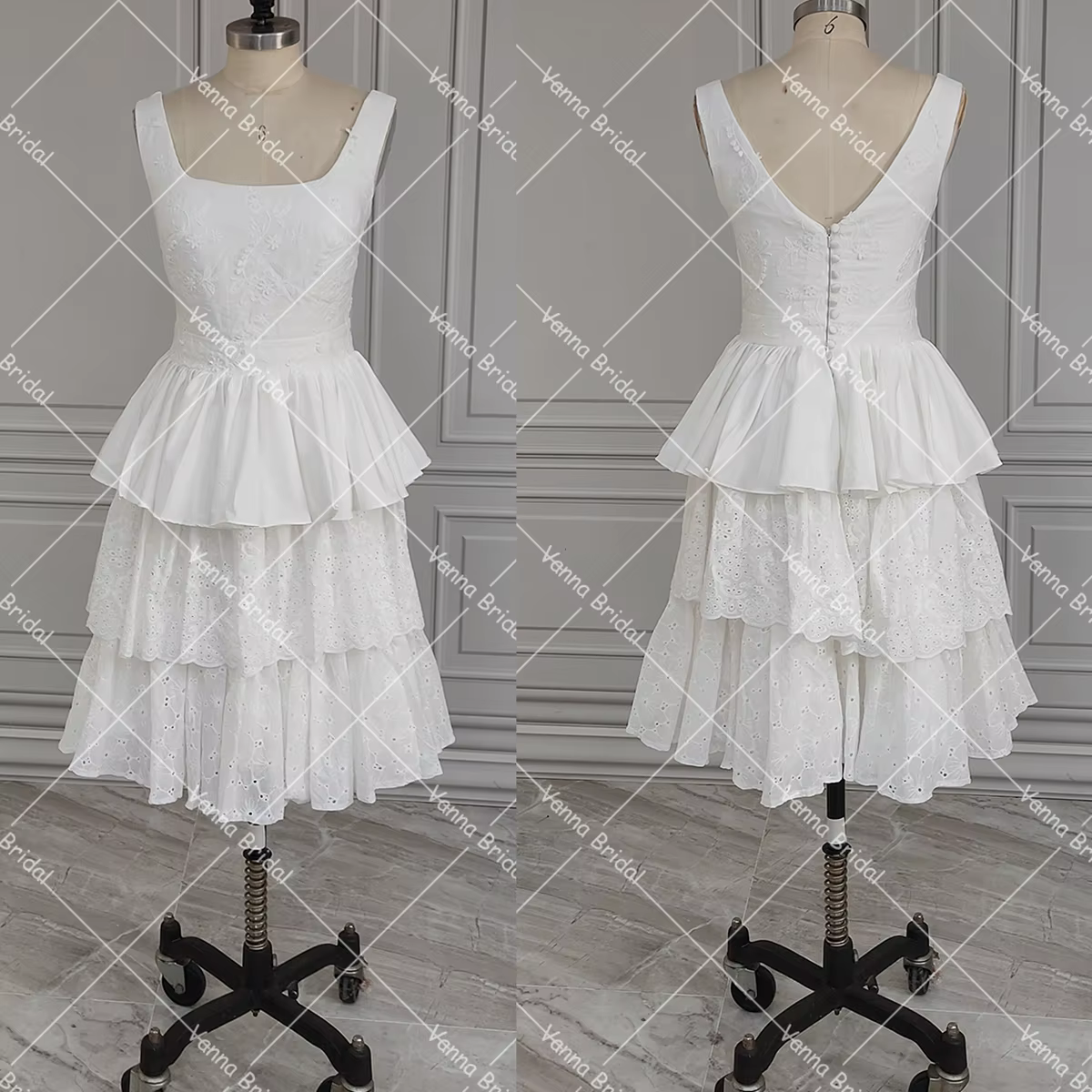 Manches longues évasées découpe coton robe de mariée bohème personnalisé grande taille col carré cou