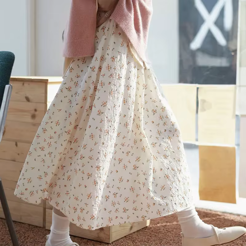 Jupe florale femmes 2025 nouvelle taille élastique imprimé a-ligne Kawaii Harajuku jupes femme