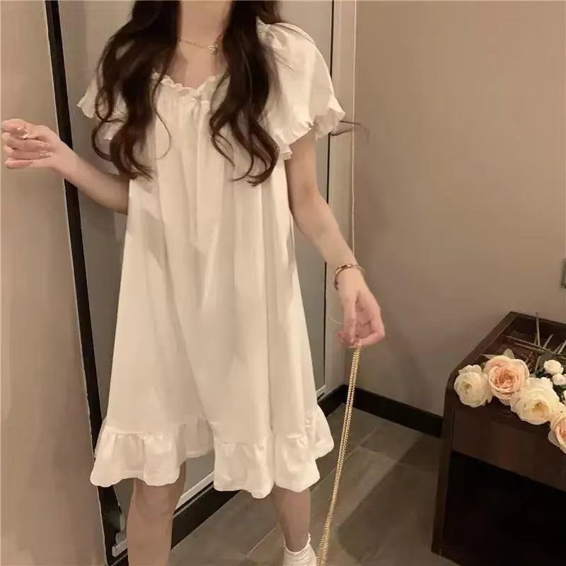 Chemise de nuit blanche mi-longue pour femmes, vêtements de nuit sexy d'été, pyjama, nouveaux vêteme