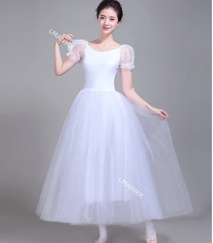 Robe Tutu de Ballet Professionnelle pour Fille et Enfant, Longue, Blanche, Costume