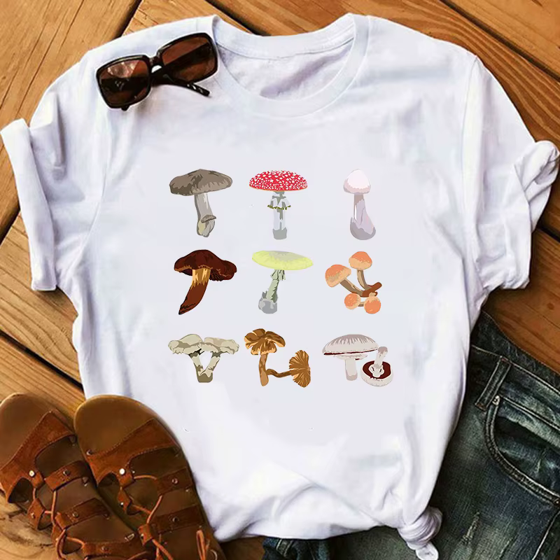 Nouveau T-shirt d'été à manches courtes imprimé dessin animé champignon pour hommes et femmes, T-shi