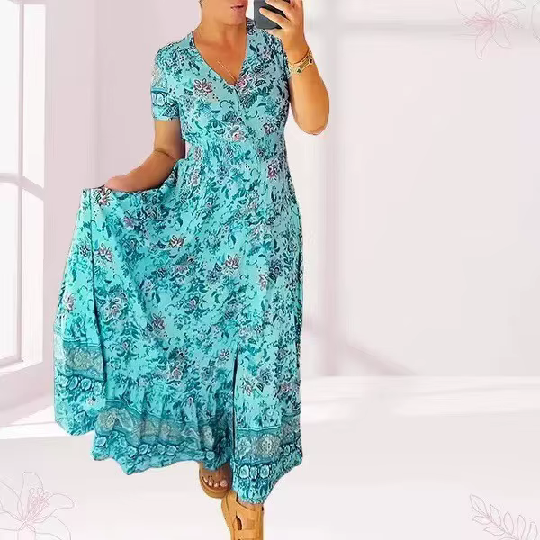 Robe longue à imprimé Floral pour femmes, mode col en v, ligne a, Style Boho, tenue de soirée décont
