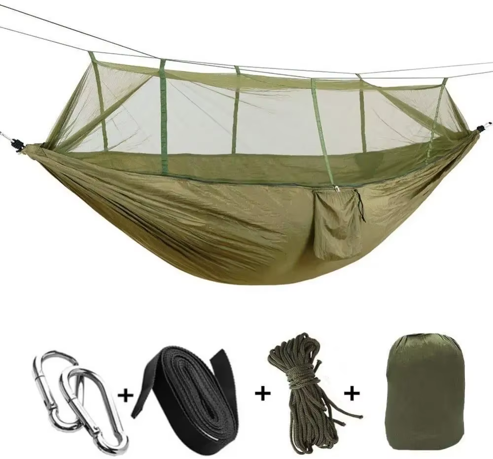Hamac de camping pour 2 personnes avec moustiquaire en tissu parachute, portable, à suspendre pour d