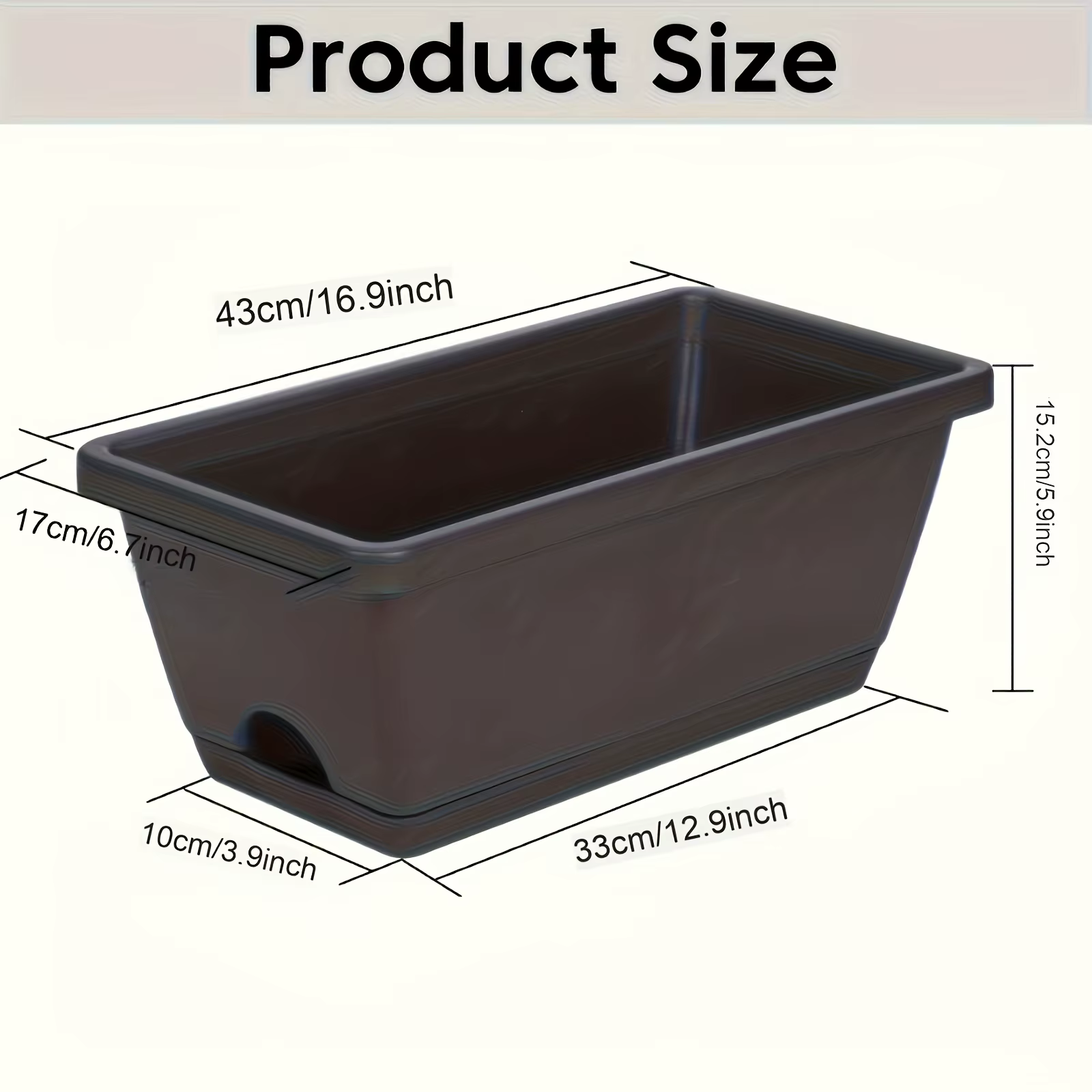 Lot de 3 jardinières rectangulaires pour fenêtre avec trous de drainage, pots de fleurs pour jardin