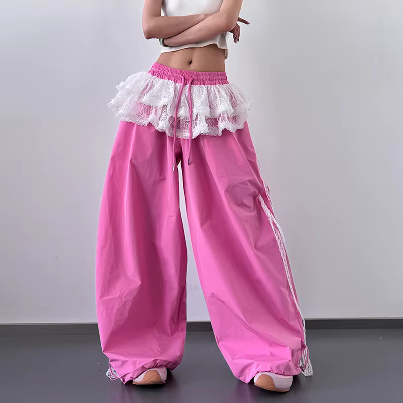 Jupe en dentelle Patchwork pour femmes, pantalon décontracté à jambes larges, Design de Niche, Style