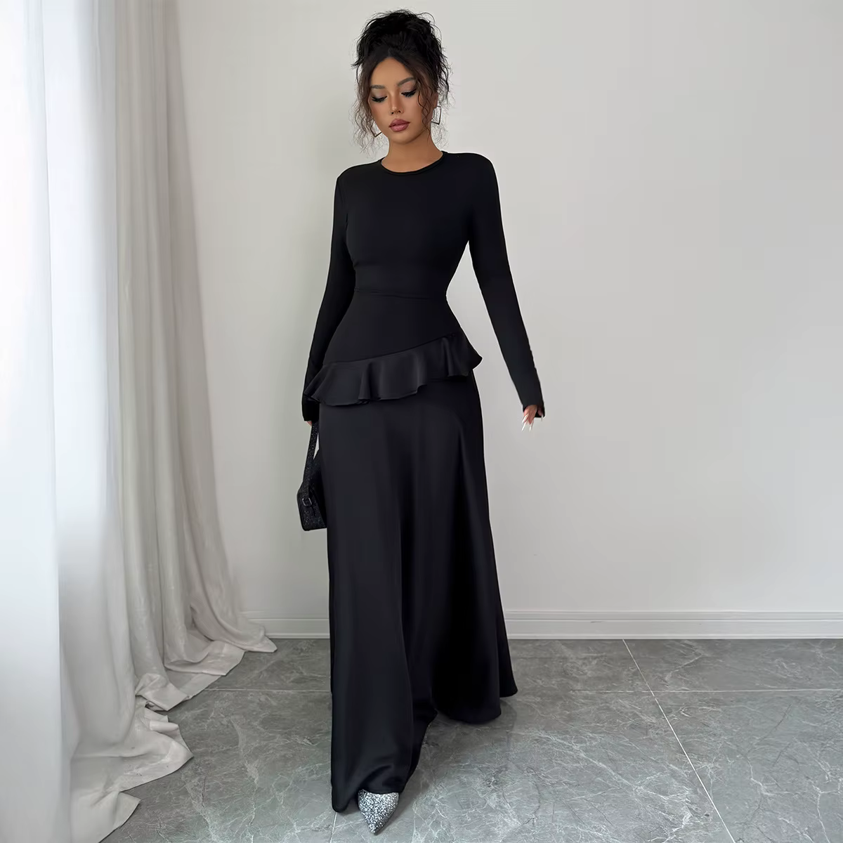 Robe longue en dentelle à manches longues, élégante, haut de gamme, vêtements pour femmes, automne h