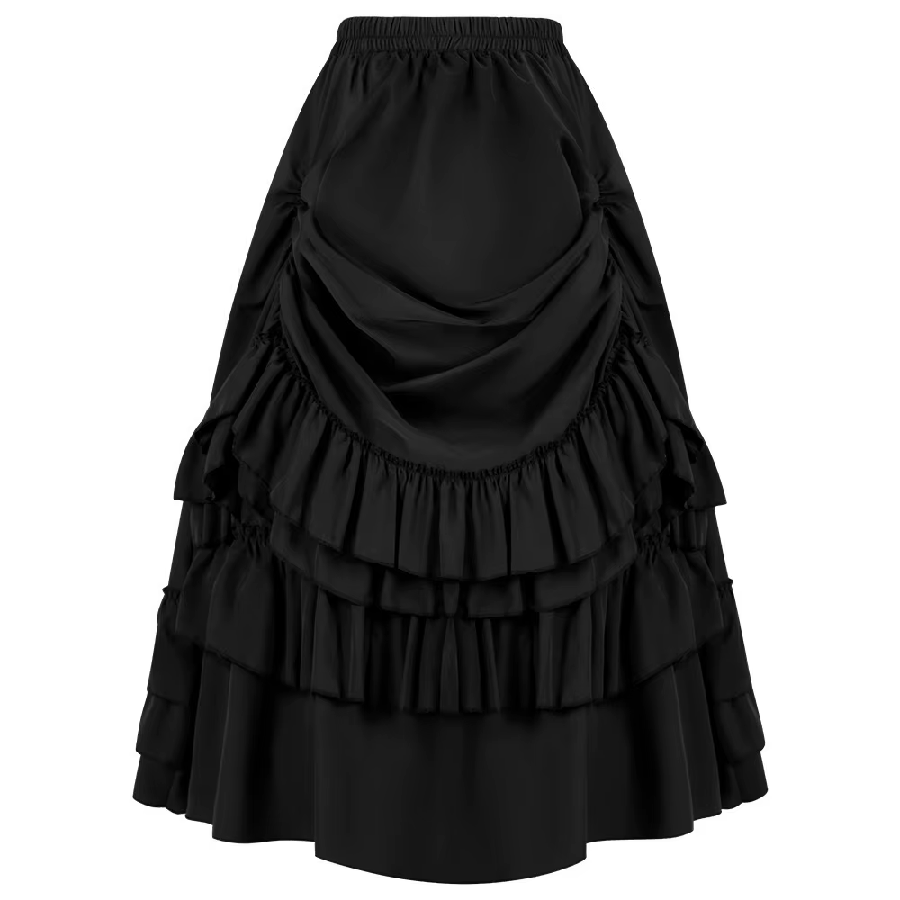 Jupe victorienne longue taille haute à volants marron, jupes Steampunk, tenue de fête pour femmes, v