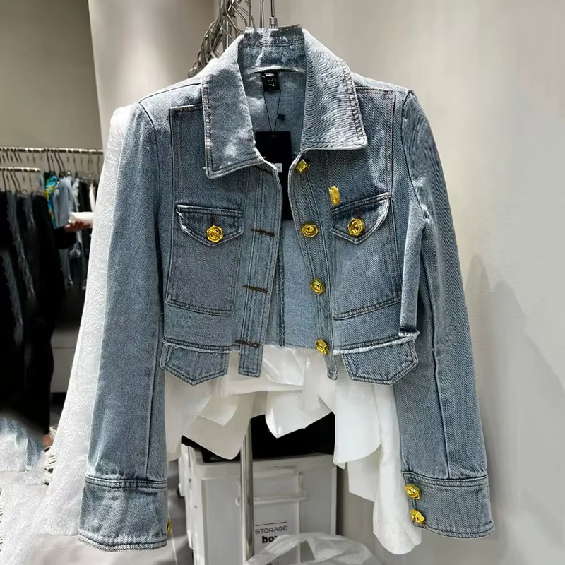 Nouvelle veste en jean pour femmes, coupe slim, simple boutonnage, manches longues, veste courte, ve