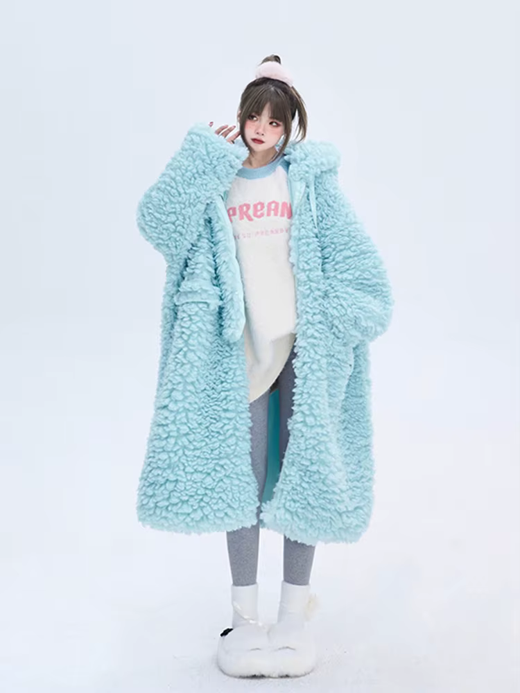 Lautaro hiver longue surdimensionné décontracté épais chaud bleu épais chaud flou moelleux fausse fo