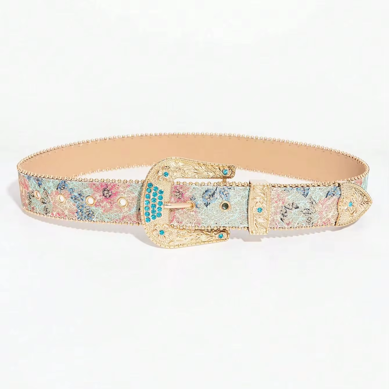 Ceinture imprimée brodée de style royal rétro pour femmes, ceinture décorative pour jupe en jean ave