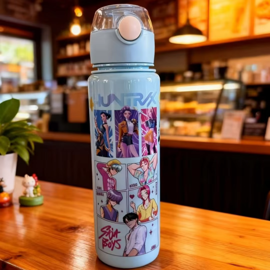 Bouteille d'eau à motif de personnage de dessin animé, gourde portable avec paille pour enfants et f