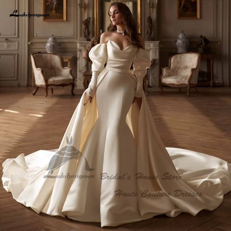 Yanshmigown-Robes de mariée sirène en satin pour femmes, jupe amovible, robes de luxe pour patients,