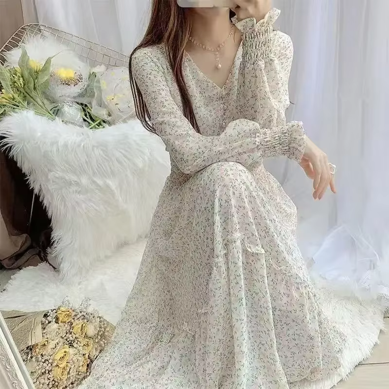 Robe trapèze mi-longue à manches longues pour femmes, style coréen, chic, élégante, jeune, décontrac