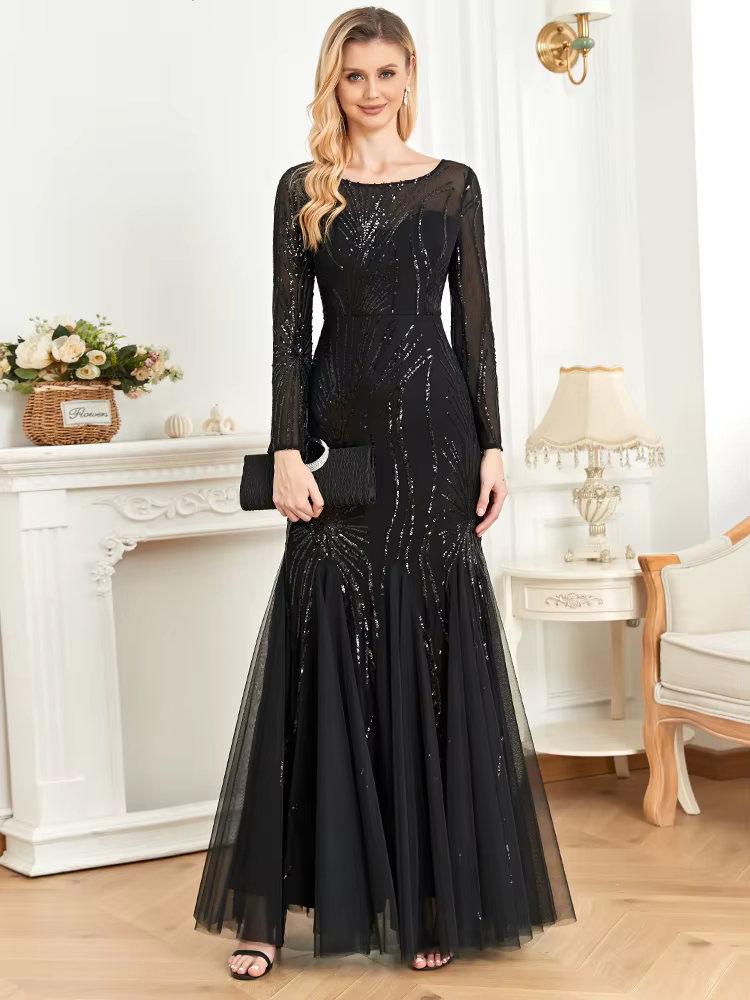 Lucyinlove-Robe de Soirée en Tulle à Paillettes pour Femme, Tenue Élégante à Manches sulf, de Luxe,