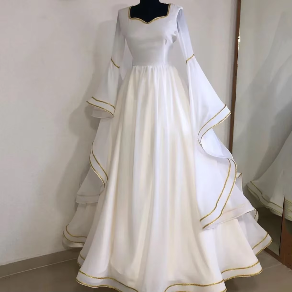 Robe de mariée musulmane à manches longues, ligne a, blanche, arabe saoudien, pour femmes, robes de 