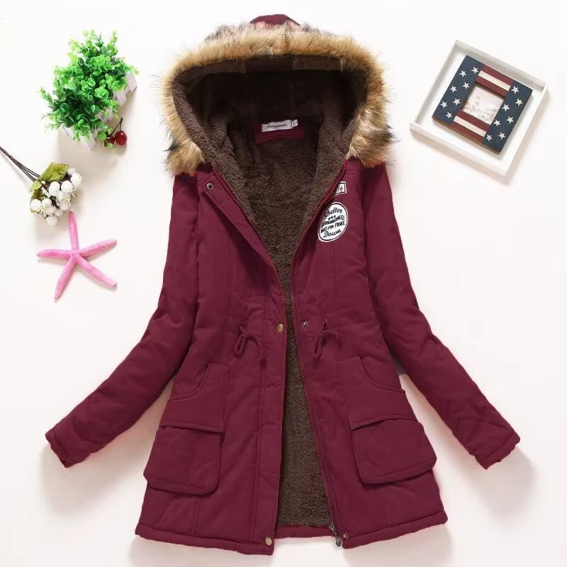 Veste d'hiver à capuche pour femme, manteau en coton Wstring, peau de pêche, moyen long, sourire d'a