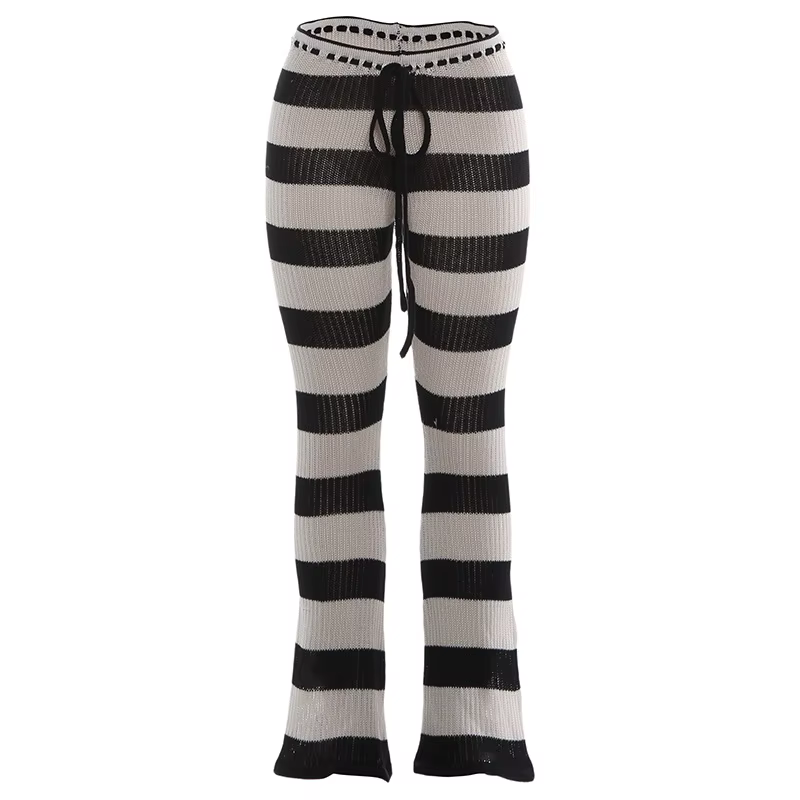 Pantalon moulant tricoté pour femme, collection Printemps 2026, à rayures urbaines personnalisées et