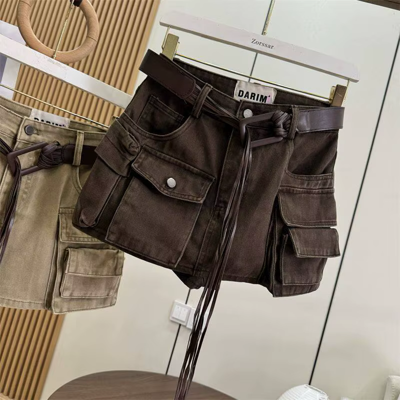 Femmes marron Cargo jupe 2000s Vintage Harajuku Gyaru taille haute jupe surdimensionnée Style coréen