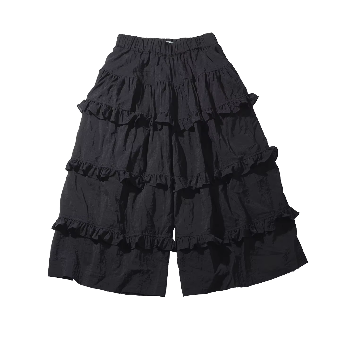 Pantalon jupe noir pour femme, original d'Imakokoni, pantalon d'été multi-couches à bordure en dente