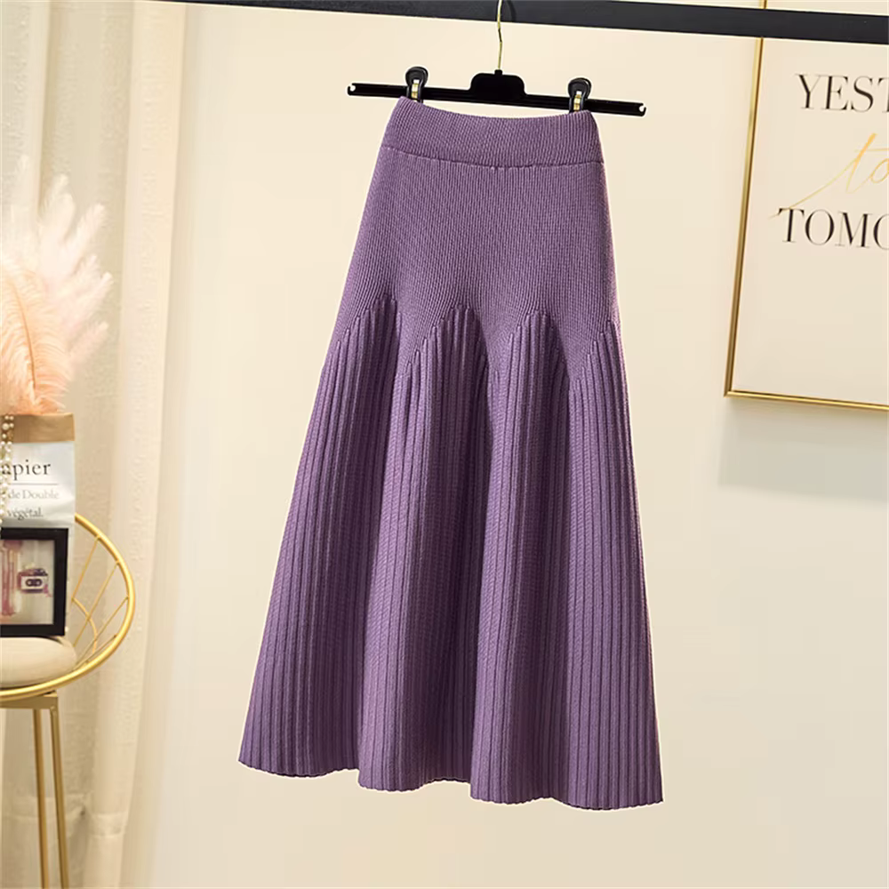 Jupe trapèze plissée mi-longue noire pour femme, vintage, mince, décontracté, solide, document, vête