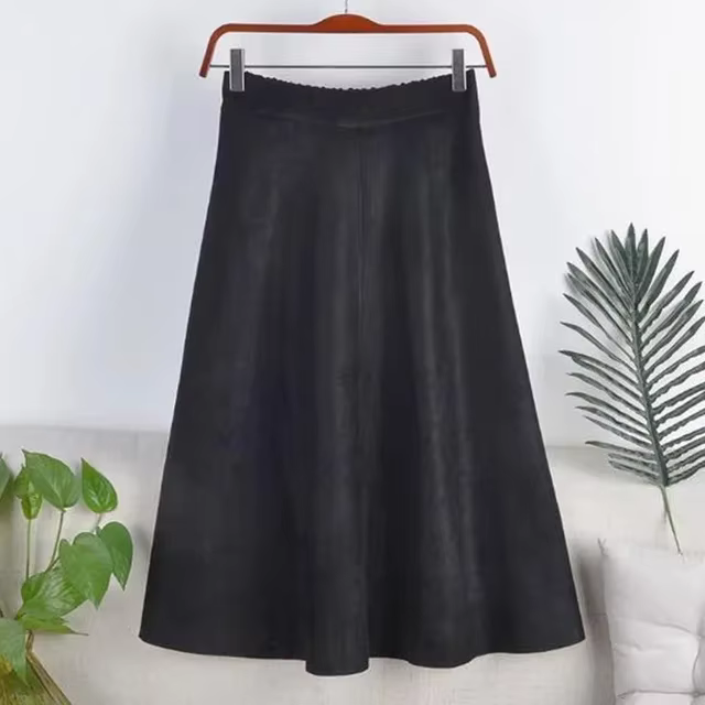 Vinatge Faux daim jupe pour femmes automne hiver une ligne taille haute jupes femme couleur unie gen