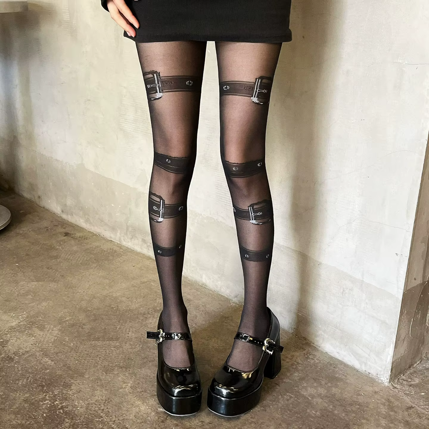 Collants longs noirs sexy avec attaches pour les jambes, style punk Y2K gothique, pour soirée en boî