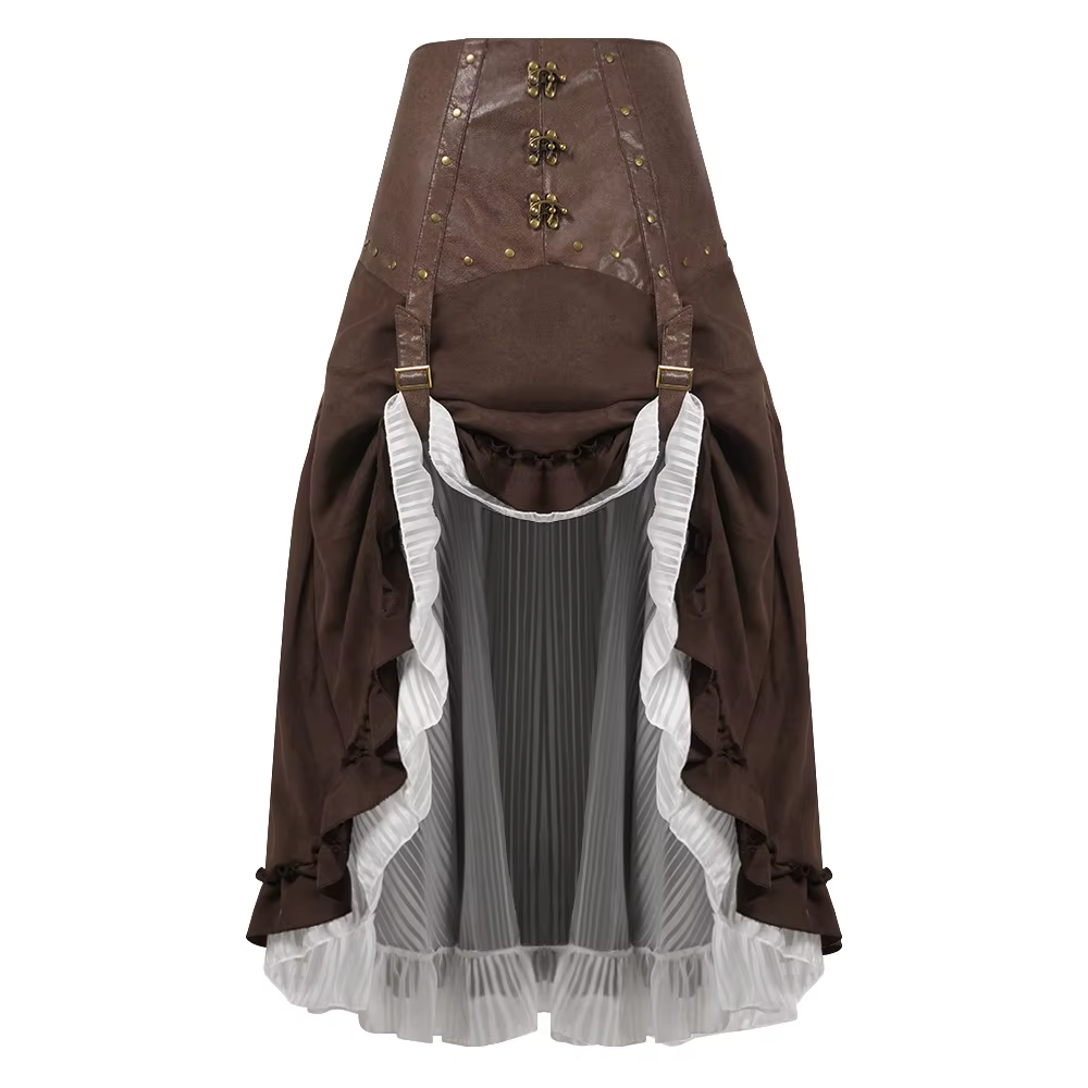 Jupe longue en cuir Steampunk médiéval victorien, Vintage, Sexy, vêtements gothiques, rivets à lacet