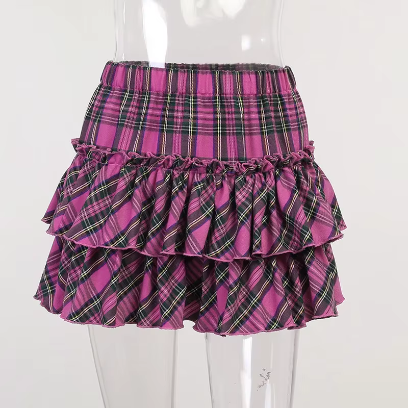 Jupe rose Style collège japonais pour jeunes filles, jupe à carreaux, taille haute, Slim, Lolita Cos