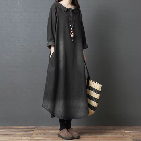 Nouvelle robe en jean pour femme, manches longues, coupe ample, décontractée, maxi, mode printemps-a