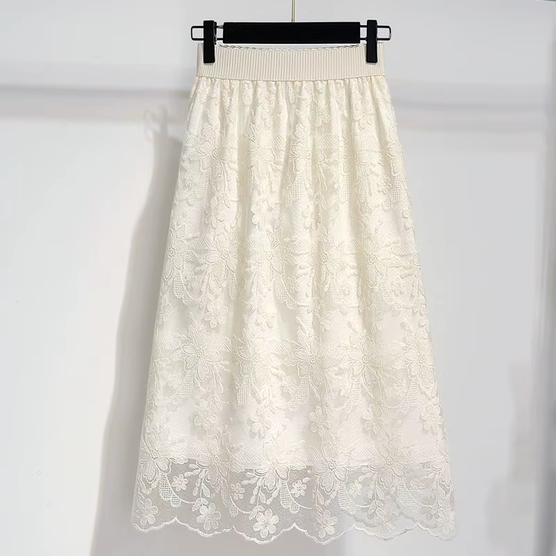 Jupe en dentelle pour femme, nouveau style 2026, super féerique, polyvalente, taille haute, en maill