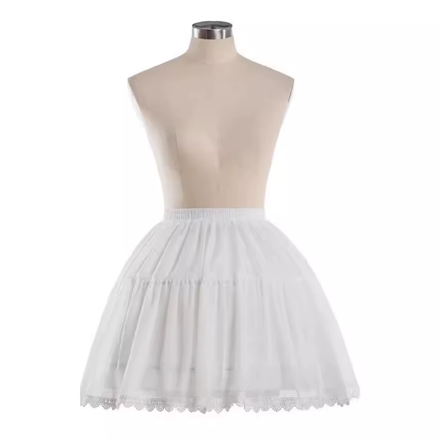 Jupe courte en tulle pour mariée avec bordure en dentelle, tissu transparent, jupe bouffante mi-long