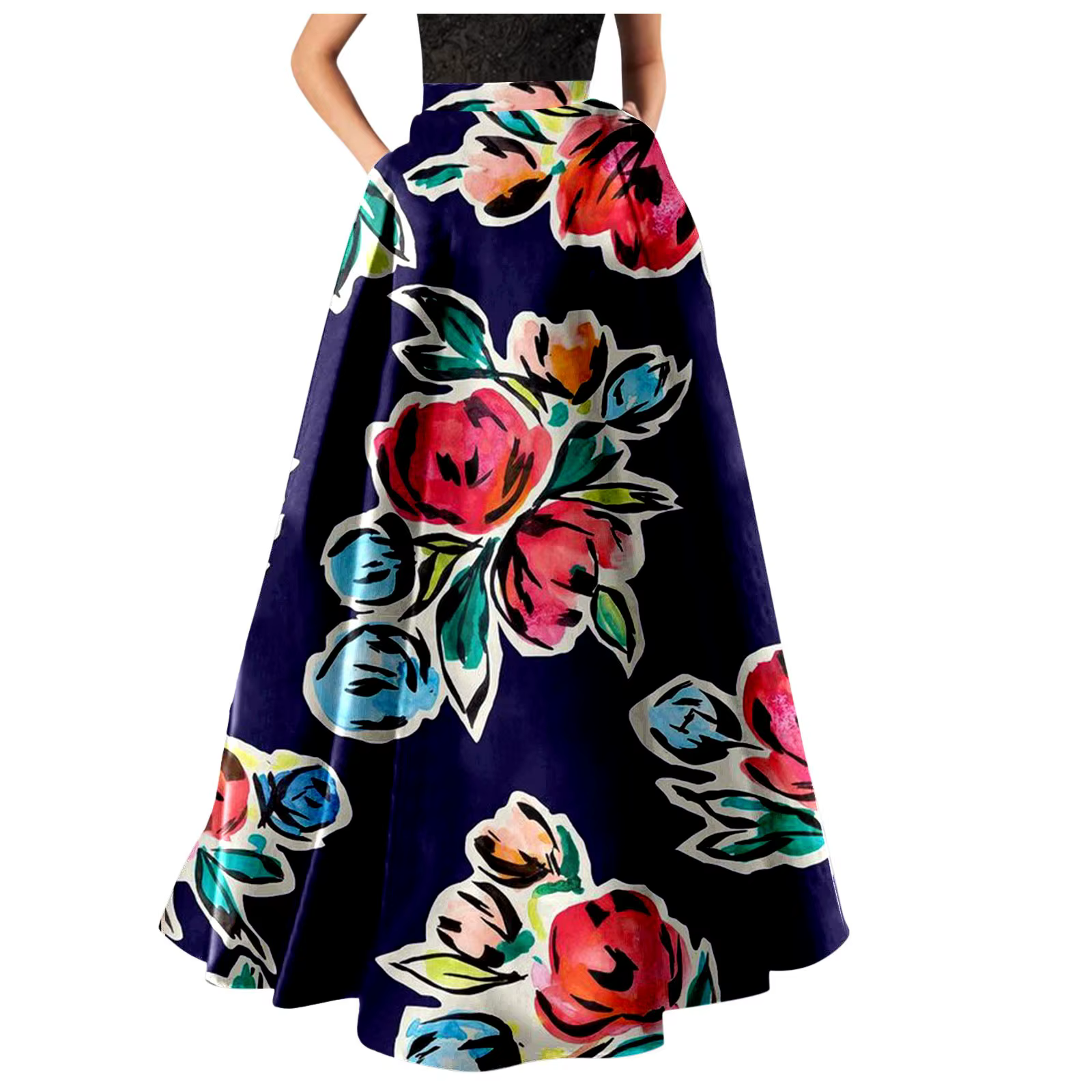 Jupes bohème élégantes coréennes pour femmes, imprimé Floral, Maxi, taille haute, poches, fête, plag