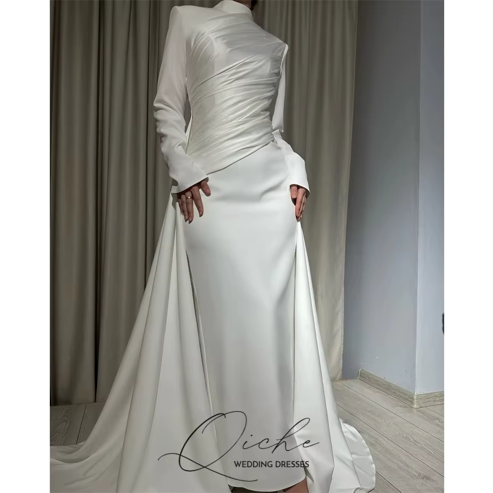 QICHE robes de mariée musulmanes à manches longues col haut robe de soirée de mariée personnalisé sa