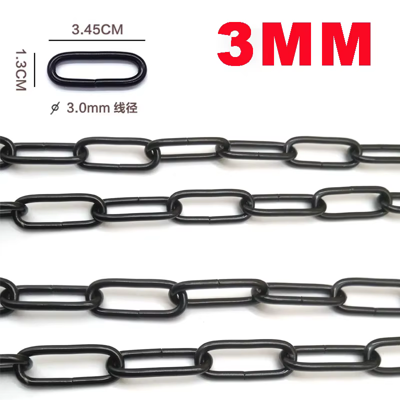 Chaîne carrée noire en fil de 1 à 10 mètres de Long, 3mm, pendentif pour vêtements décoratifs, porte
