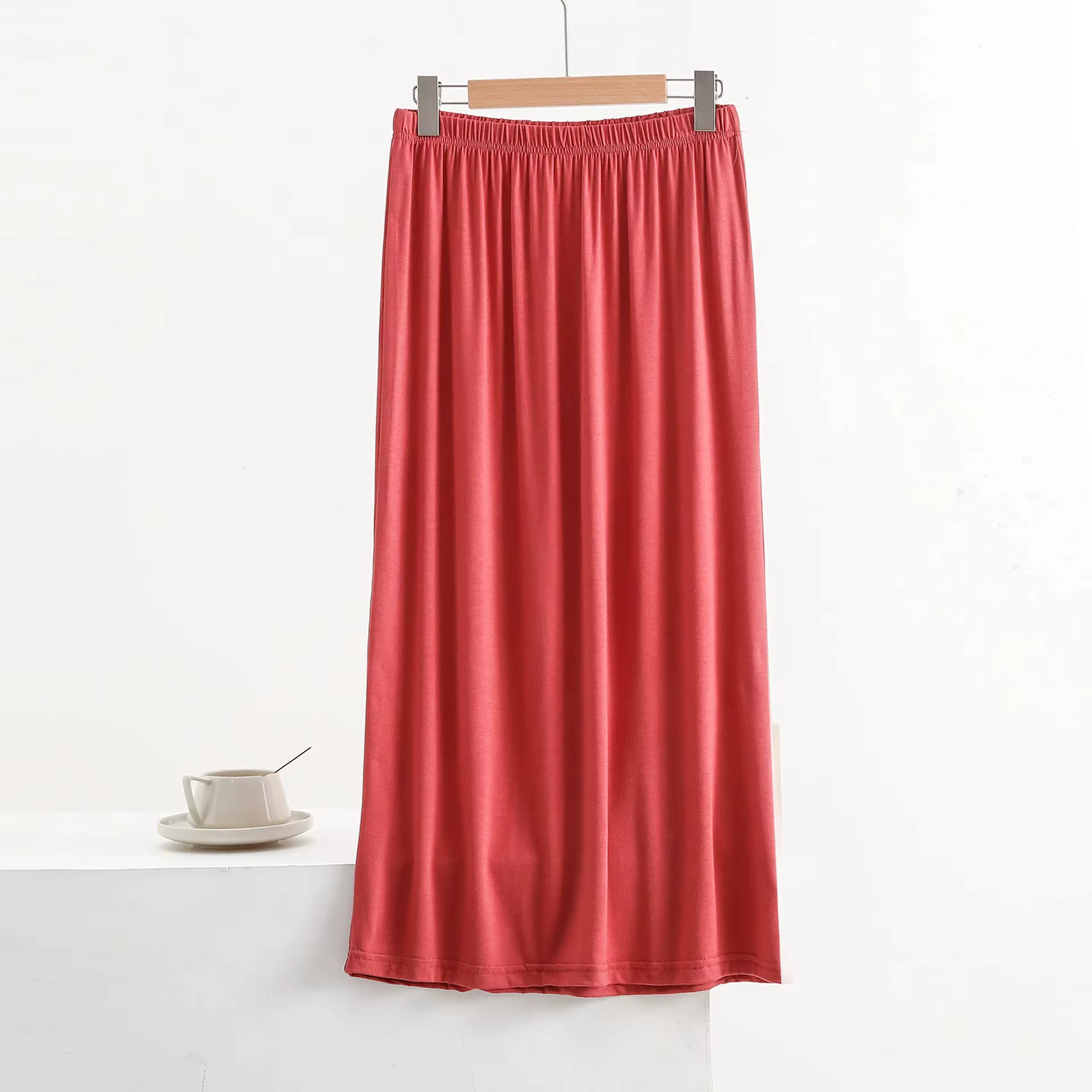Jupe longue fine en modal pour femme, taille haute, coupe trapèze, couleur unie, fluide, polyvalente