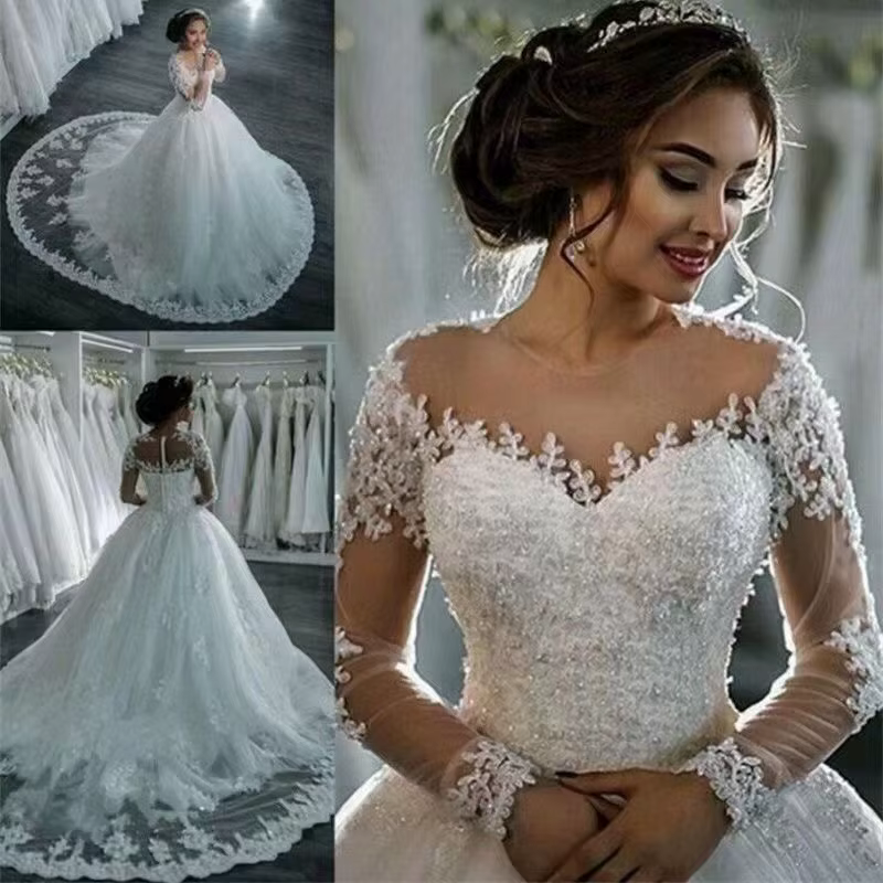 Robe de mariée classique robe de mariée à manches longues usine directement vendant expédition rapid