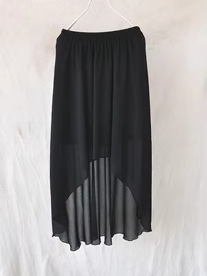 Jupe longue en mousseline de soie pour femmes, taille élastique, couleur unie, haut, bas, mollet, vi