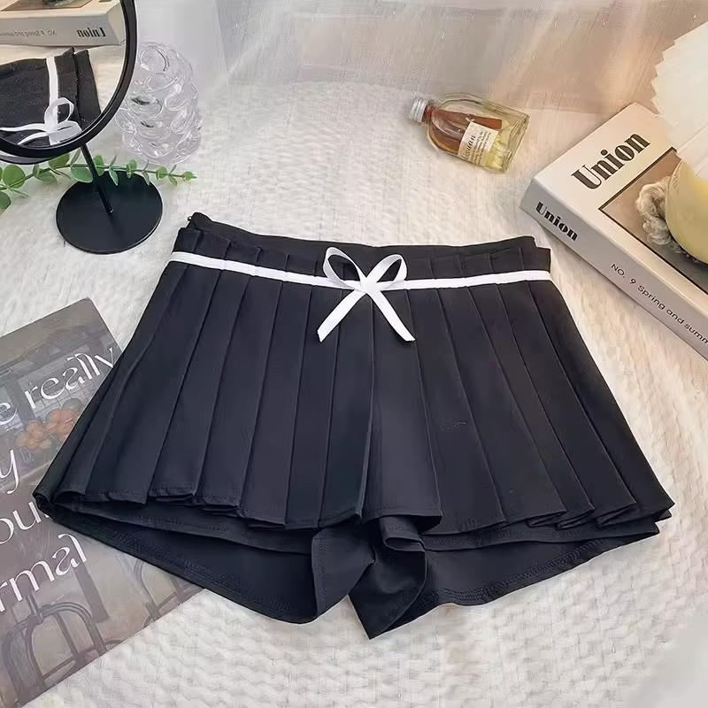 Mini jupes plissées pour femmes, Design avec nœud doux, panneaux tendre, Style Preppy, mode taille h