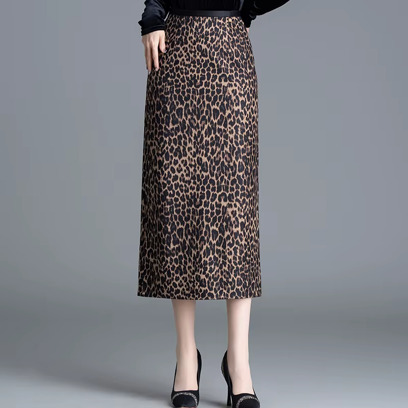 ZUZK élégant longues jupes léopard pour les femmes automne hiver tenue de bureau mince dames jupe ta