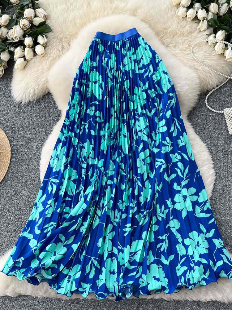 Femmes Style coréen jupe imprimée taille haute minceur a-ligne jupe plissée mi-longue jupe vacances